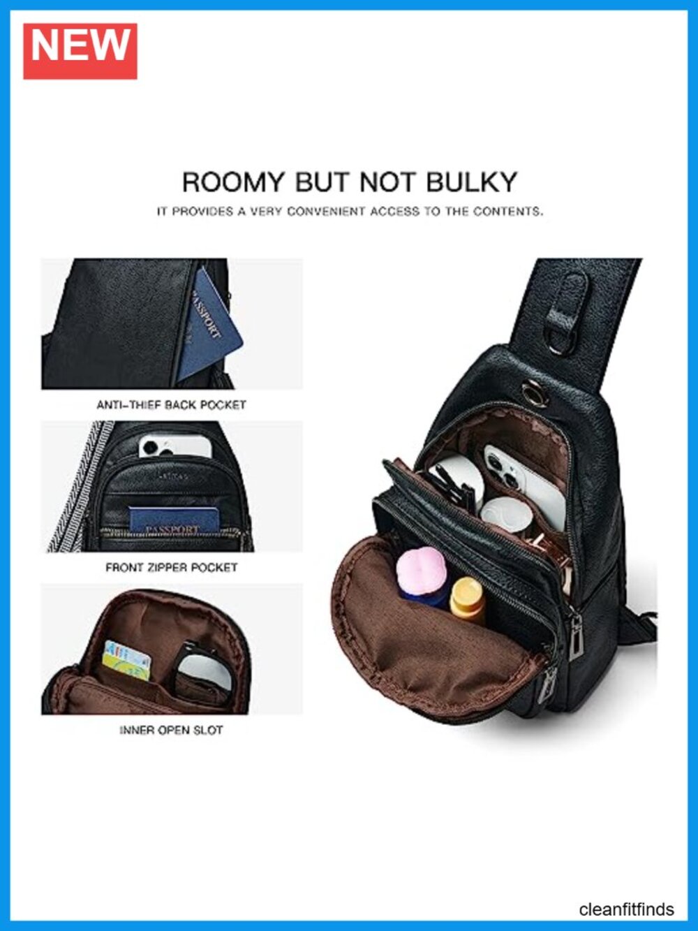 Faux Leather 7L Sling Bag Women Anti Theft Crossbody Chest Backpack Purse - Picture 4 of 5
